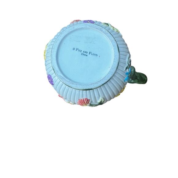 FITZ AND FLOYD Floral Ceramic Pitcher Braided Handle Embossed 3D Flowers As Is - Picture 8 of 9